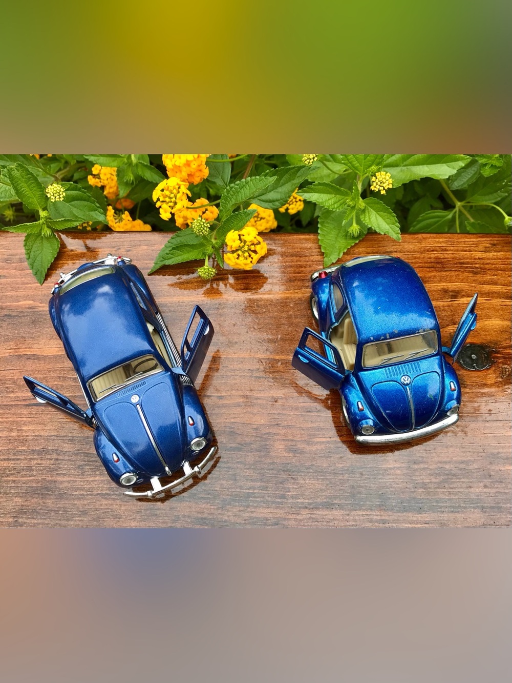 Kinstoy Kinsfun Classic 1967 1970 Blue VW Beetle Bug Toy Pull Back Car Open Door